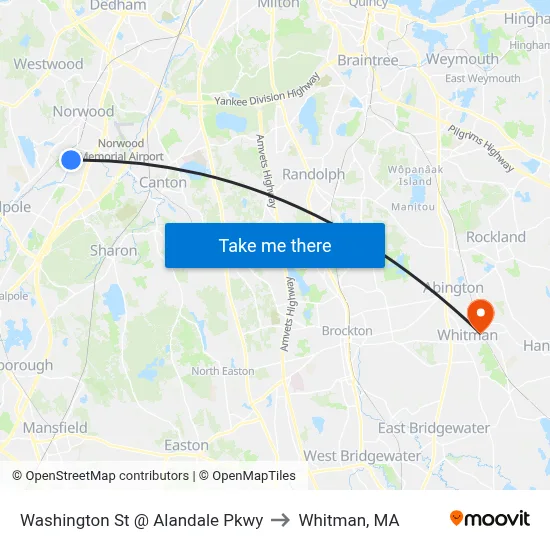 Washington St @ Alandale Pkwy to Whitman, MA map