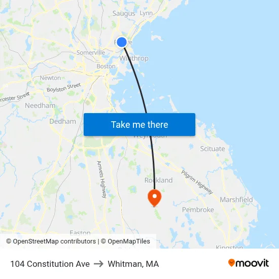 104 Constitution Ave to Whitman, MA map