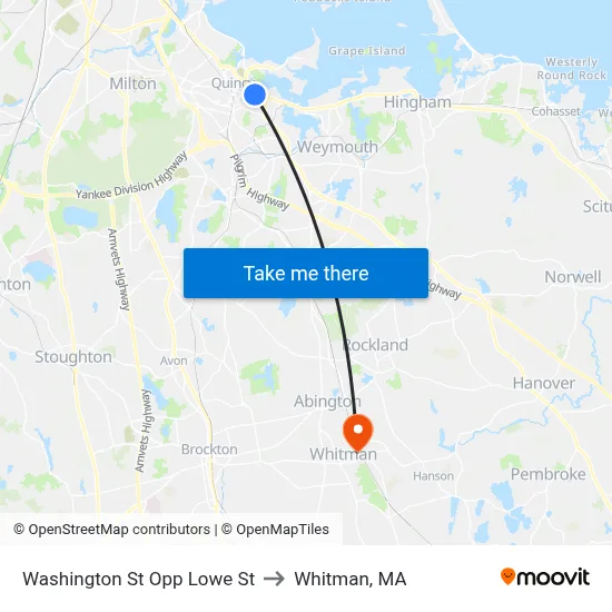 Washington St Opp Lowe St to Whitman, MA map