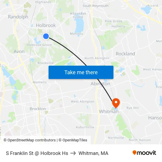 S Franklin St @ Holbrook Hs to Whitman, MA map