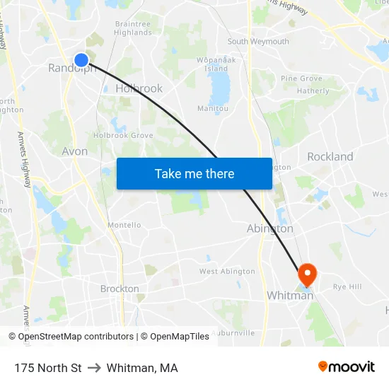 175 North St to Whitman, MA map