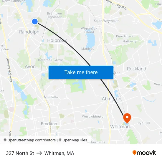 327 North St to Whitman, MA map