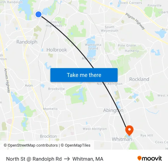 North St @ Randolph Rd to Whitman, MA map