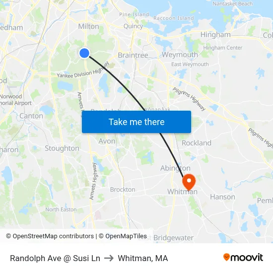 Randolph Ave @ Susi Ln to Whitman, MA map