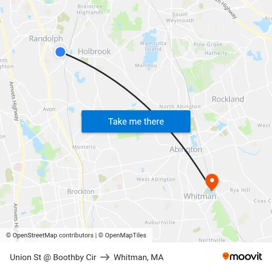 Union St @ Boothby Cir to Whitman, MA map