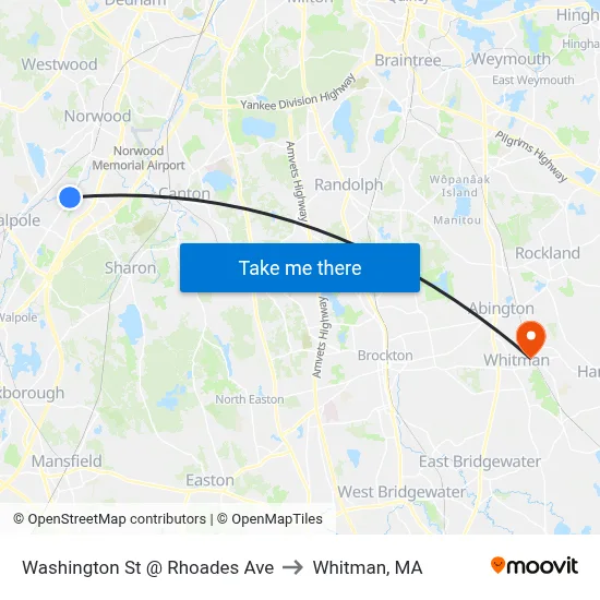 Washington St @ Rhoades Ave to Whitman, MA map
