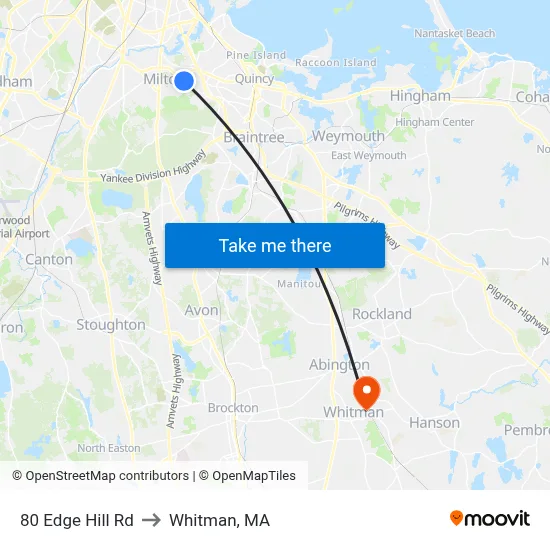 80 Edge Hill Rd to Whitman, MA map