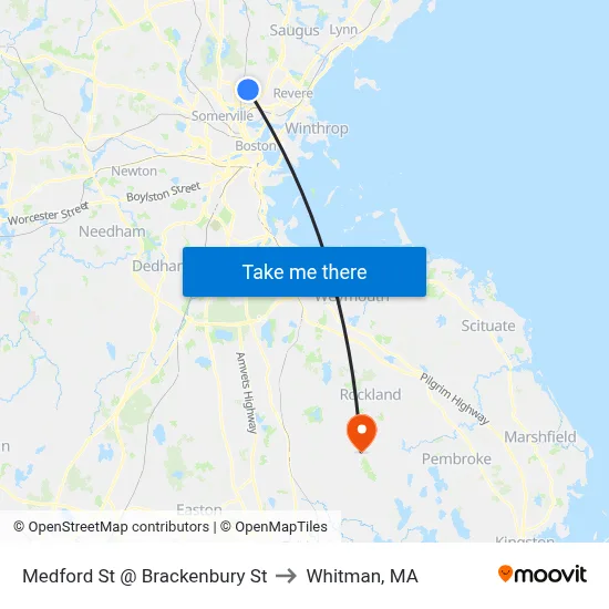 Medford St @ Brackenbury St to Whitman, MA map