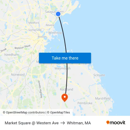 Market Square @ Western Ave to Whitman, MA map
