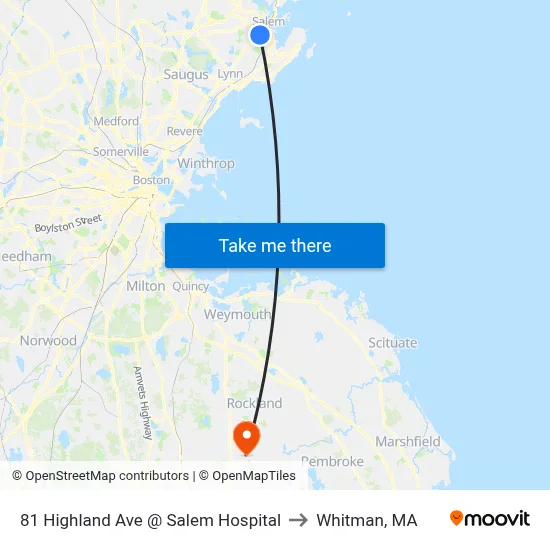 81 Highland Ave @ Salem Hospital to Whitman, MA map