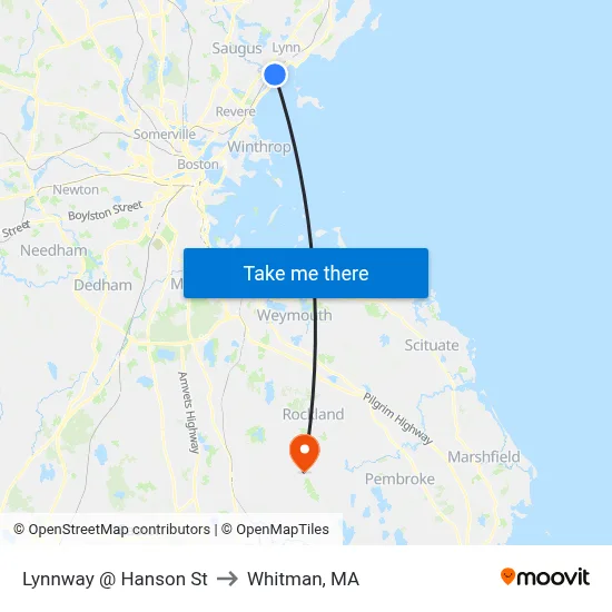 Lynnway @ Hanson St to Whitman, MA map