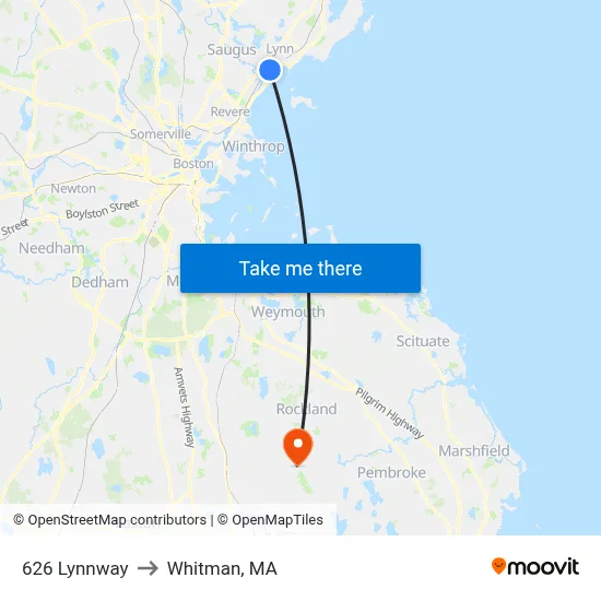 626 Lynnway to Whitman, MA map