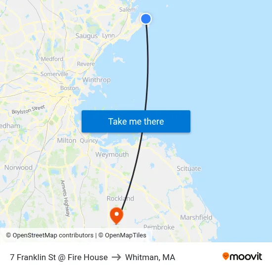 7 Franklin St @ Fire House to Whitman, MA map
