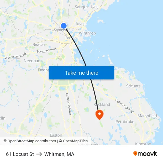 61 Locust St to Whitman, MA map