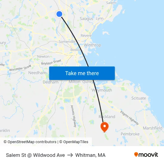 Salem St @ Wildwood Ave to Whitman, MA map