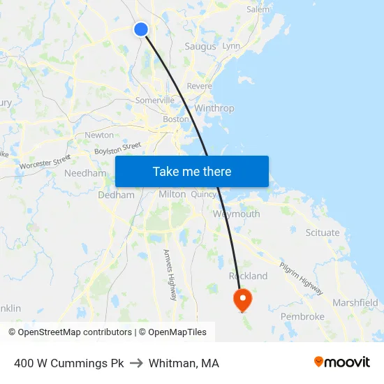400 W Cummings Pk to Whitman, MA map