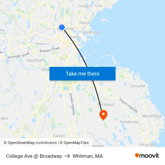College Ave @ Broadway to Whitman, MA map