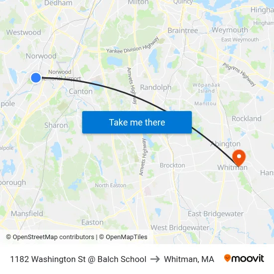 1182 Washington St @ Balch School to Whitman, MA map