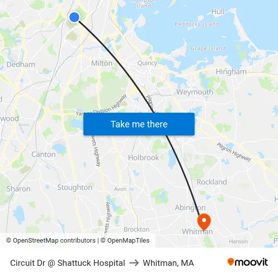 Circuit Dr @ Shattuck Hospital to Whitman, MA map