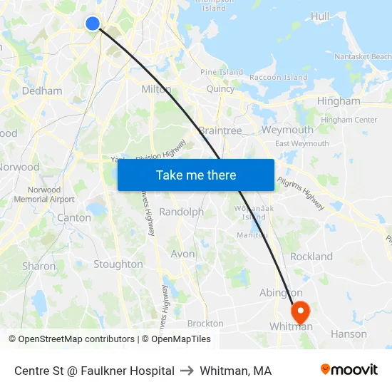 Centre St @ Faulkner Hospital to Whitman, MA map