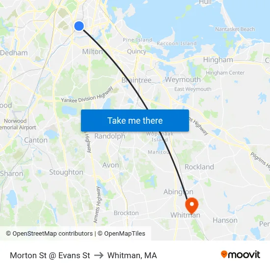Morton St @ Evans St to Whitman, MA map