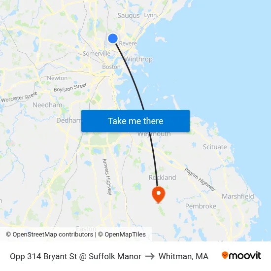 Opp 314 Bryant St @ Suffolk Manor to Whitman, MA map