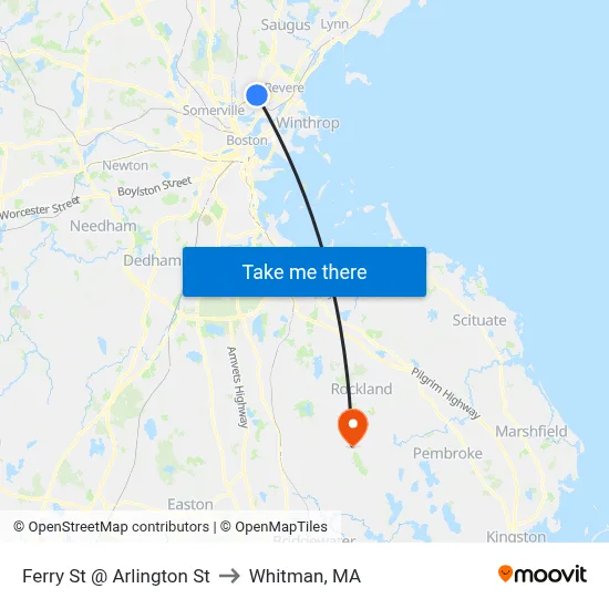 Ferry St @ Arlington St to Whitman, MA map
