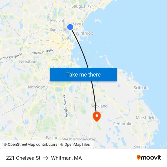 221 Chelsea St to Whitman, MA map