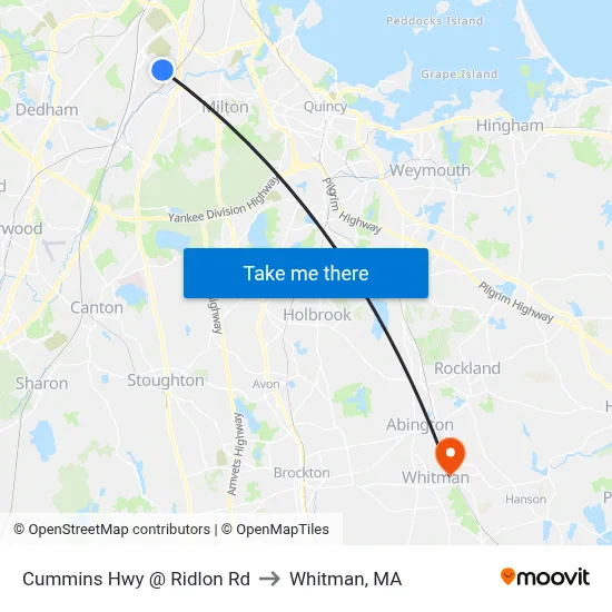 Cummins Hwy @ Ridlon Rd to Whitman, MA map