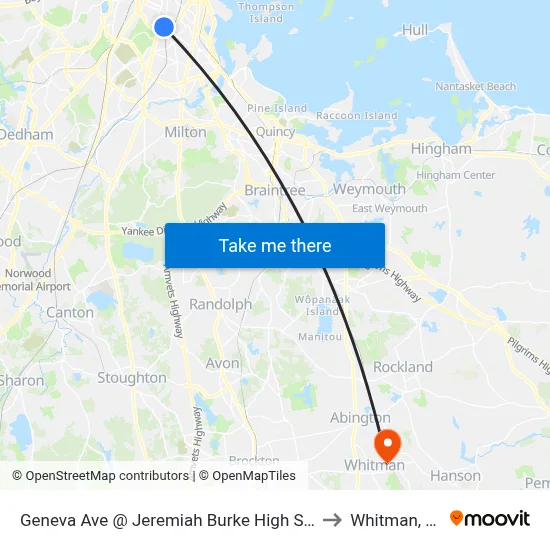 Geneva Ave @ Jeremiah Burke High School to Whitman, MA map