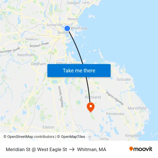 Meridian St @ West Eagle St to Whitman, MA map