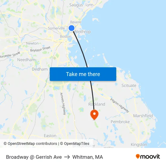 Broadway @ Gerrish Ave to Whitman, MA map