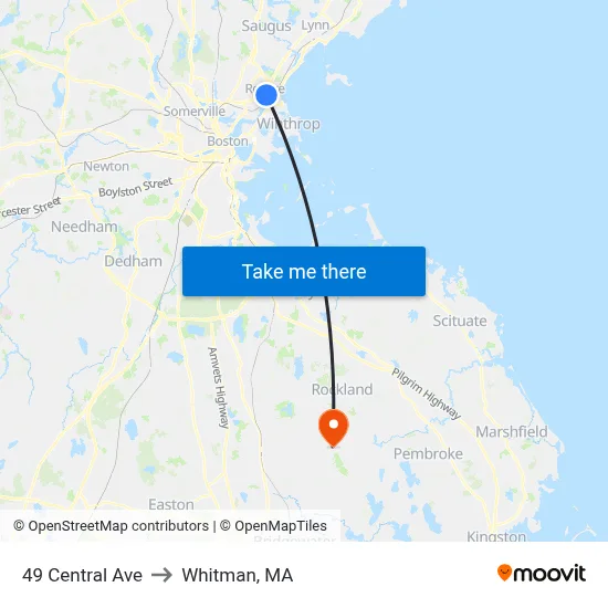 49 Central Ave to Whitman, MA map