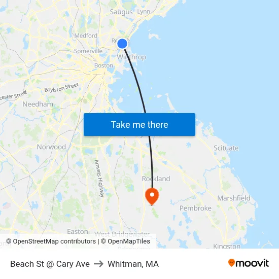 Beach St @ Cary Ave to Whitman, MA map
