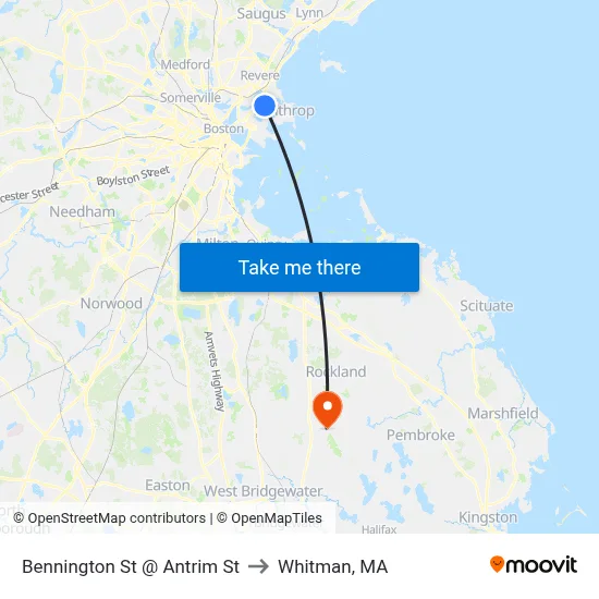 Bennington St @ Antrim St to Whitman, MA map