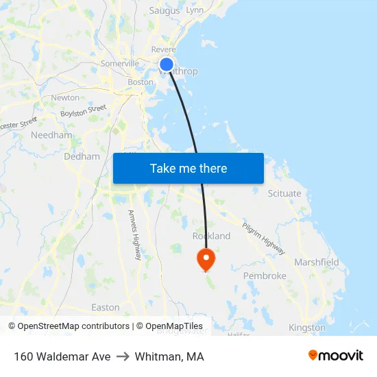 160 Waldemar Ave to Whitman, MA map