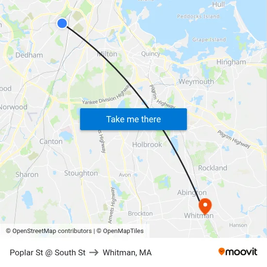 Poplar St @ South St to Whitman, MA map
