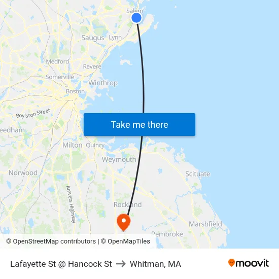 Lafayette St @ Hancock St to Whitman, MA map