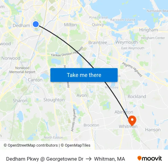 Dedham Pkwy @ Georgetowne Dr to Whitman, MA map