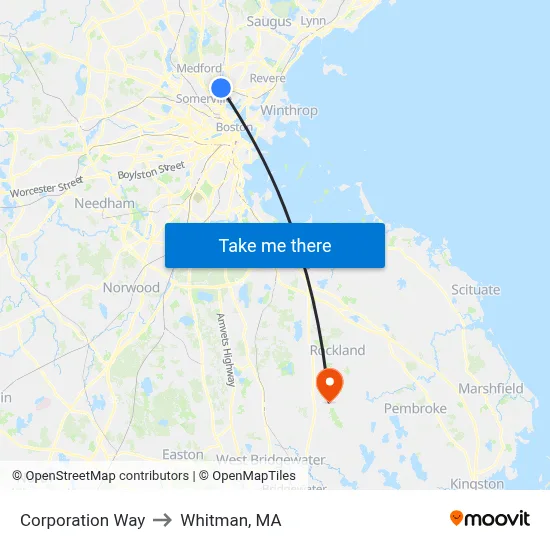 Corporation Way to Whitman, MA map