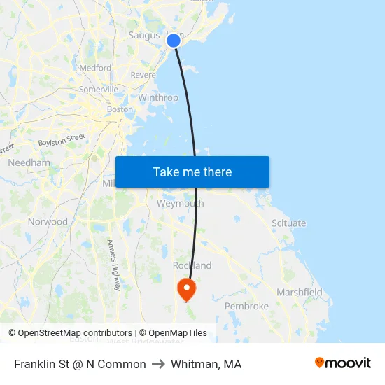 Franklin St @ N Common to Whitman, MA map