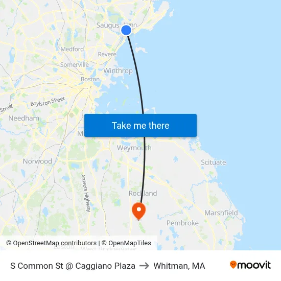 S Common St @ Caggiano Plaza to Whitman, MA map