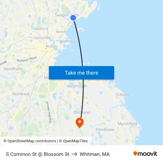 S Common St @ Blossom St to Whitman, MA map