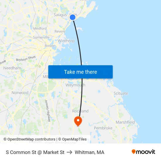 S Common St @ Market St to Whitman, MA map
