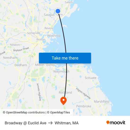 Broadway @ Euclid Ave to Whitman, MA map