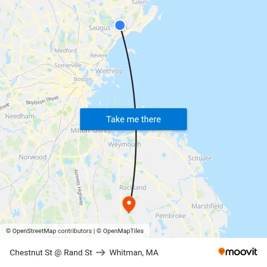Chestnut St @ Rand St to Whitman, MA map