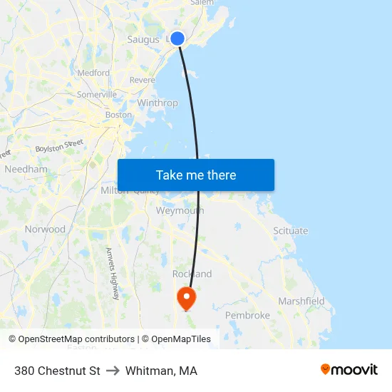 380 Chestnut St to Whitman, MA map