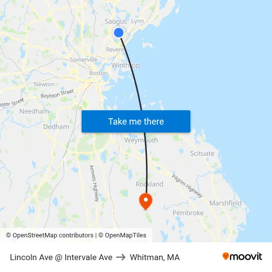 Lincoln Ave @ Intervale Ave to Whitman, MA map
