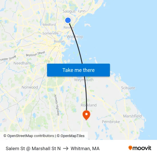 Salem St @ Marshall St N to Whitman, MA map