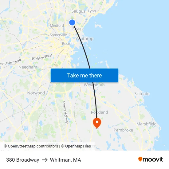 380 Broadway to Whitman, MA map
